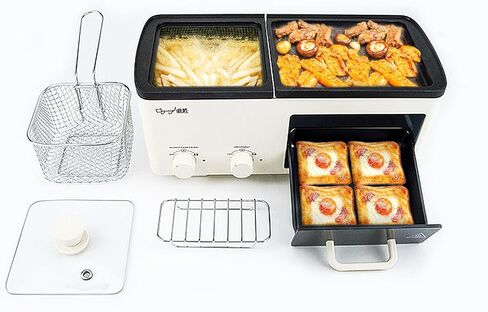4 in 1 Hot Pot Electric with Grill and Frying Basket, Non-Stick Multi-Cooker with Independent Dual Temperature Control and Fast Heating for Korean BBQ, Simmer, Boil, Fry, Roast, Off white in Saudi Arabia