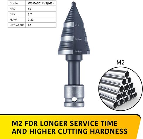 Anfrere M2 HSS Step Drill Bit for Impact Drills، 7/8"، 1-1/8"، 1-3/8" لقم الثقب المخروط الأسود لقطع ثقب الصفائح المعدنية الفولاذية، وحدة ثقب متعددة، أدوات منزلية لقم متدرجة in Kuwait