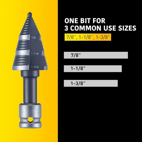 Anfrere M2 HSS Step Drill Bit for Impact Drills، 7/8"، 1-1/8"، 1-3/8" لقم الثقب المخروط الأسود لقطع ثقب الصفائح المعدنية الفولاذية، وحدة ثقب متعددة، أدوات منزلية لقم متدرجة in Kuwait