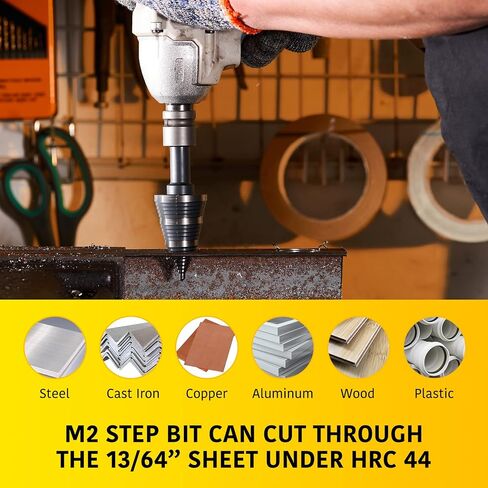 Anfrere M2 HSS Step Drill Bit for Impact Drills، 7/8"، 1-1/8"، 1-3/8" لقم الثقب المخروط الأسود لقطع ثقب الصفائح المعدنية الفولاذية، وحدة ثقب متعددة، أدوات منزلية لقم متدرجة in Kuwait