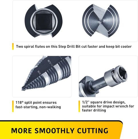 Anfrere M2 HSS Step Drill Bit for Impact Drills، 7/8"، 1-1/8"، 1-3/8" لقم الثقب المخروط الأسود لقطع ثقب الصفائح المعدنية الفولاذية، وحدة ثقب متعددة، أدوات منزلية لقم متدرجة in Kuwait