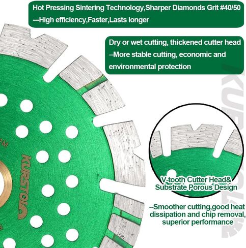 KURSTOL Granite Diamond Cutting Blade - 5"/125mm Dry Concrete Cutting Disc for Reinforced Concrete Masonry Stone Quartz Angle Grinder Saw Blade with a Reducer Washer 7/8"-5/8" in Saudi Arabia