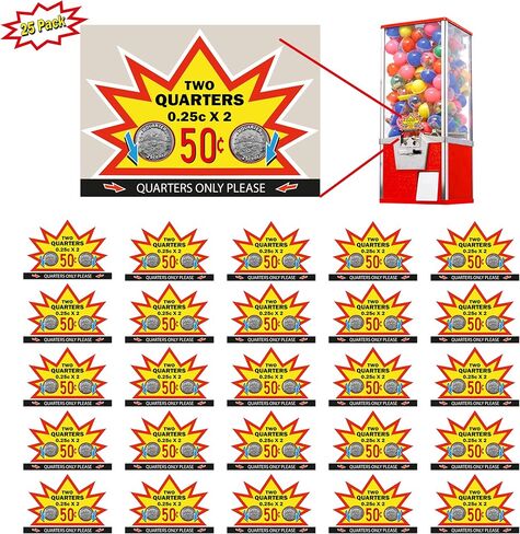 ملصق سعر آلة العلكة - ملصق سعر 50 سنتًا لعرض آلة بيع الكبسولات الكبيرة. ملصق ذو وجهين لآلة العلكة - ملصق خلفي مقاس 2 × 0.25 - لوازم آلات البيع - (25 عبوة) in Kuwait