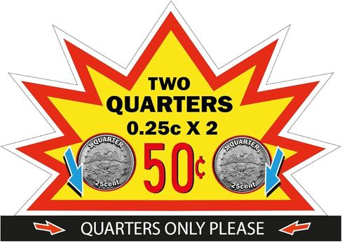 ملصق سعر آلة العلكة - ملصق سعر 50 سنتًا لعرض آلة بيع الكبسولات الكبيرة. ملصق ذو وجهين لآلة العلكة - ملصق خلفي مقاس 2 × 0.25 - لوازم آلات البيع - (25 عبوة) in Kuwait