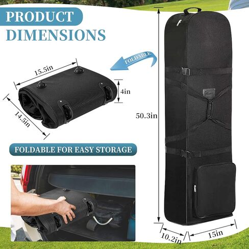 حقيبة سفر Gloserin للجولف مع عجلات، غطاء سفر خفيف الوزن ومحمول لنادي الجولف مثالي لشركات الطيران، 900D أكسفورد عالي التحمل مقاوم للاهتراء، ناعم الجوانب قابل للطي لسهولة التخزين in Kuwait