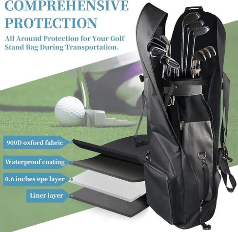 حقيبة سفر Gloserin للجولف مع عجلات، غطاء سفر خفيف الوزن ومحمول لنادي الجولف مثالي لشركات الطيران، 900D أكسفورد عالي التحمل مقاوم للاهتراء، ناعم الجوانب قابل للطي لسهولة التخزين in Kuwait