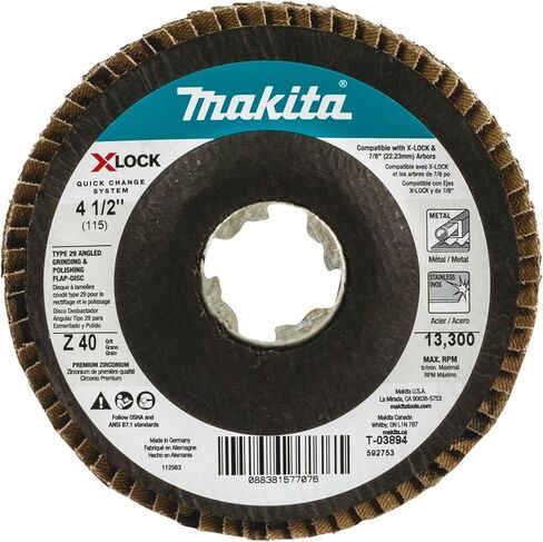 ماكيتا T-03894 X-Lock 4‑1/2 بوصة 40 حبيبة نوع 29 قرص طحن وتلميع بزاوية لقفل X وجميع المطاحن الأربور 7/8 بوصة in Saudi Arabia
