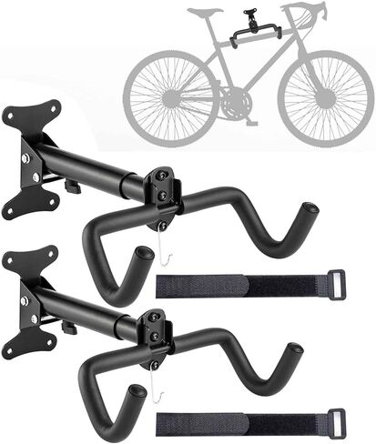 LalaKoo Bike Hanger Wall Mount - 2 Pack Adjustable Bike Garage Hanger Foldable Bicycle Rack Bicycle Storage Horizontal Indoor Outside Bike Hook for Garage for Road Mountain Hybrid Bikes in Kuwait