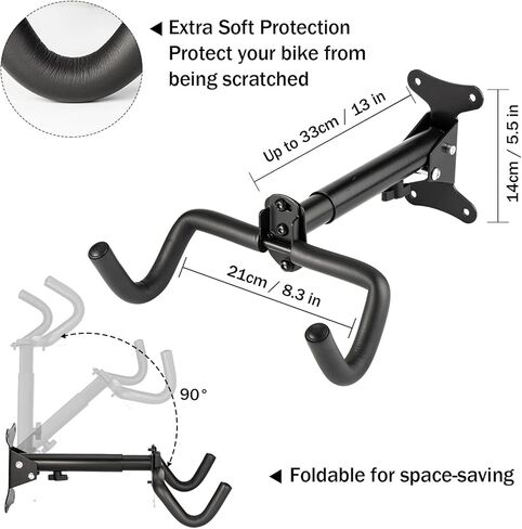 LalaKoo Bike Hanger Wall Mount - 2 Pack Adjustable Bike Garage Hanger Foldable Bicycle Rack Bicycle Storage Horizontal Indoor Outside Bike Hook for Garage for Road Mountain Hybrid Bikes in Kuwait