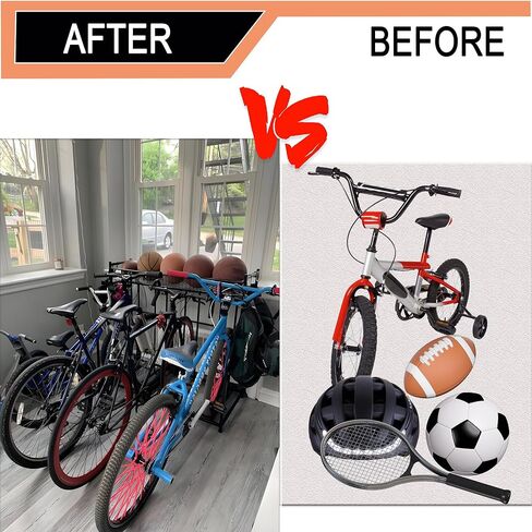 LuckySlycyc 4 Bike Rack Garage، 4 حامل دراجة للمرآب، 4 رف تخزين الدراجة، مع سلة تخزين خطافات قابلة للتعديل أرضية معدنية سوداء للدراجات لمعظم الإطارات 3 "- 4" (4 شبكات) in Kuwait