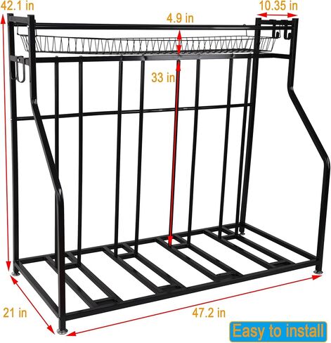 LuckySlycyc 4 Bike Rack Garage، 4 حامل دراجة للمرآب، 4 رف تخزين الدراجة، مع سلة تخزين خطافات قابلة للتعديل أرضية معدنية سوداء للدراجات لمعظم الإطارات 3 "- 4" (4 شبكات) in Kuwait