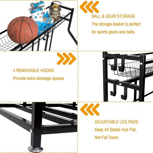 LuckySlycyc 4 Bike Rack Garage، 4 حامل دراجة للمرآب، 4 رف تخزين الدراجة، مع سلة تخزين خطافات قابلة للتعديل أرضية معدنية سوداء للدراجات لمعظم الإطارات 3 "- 4" (4 شبكات) in Kuwait