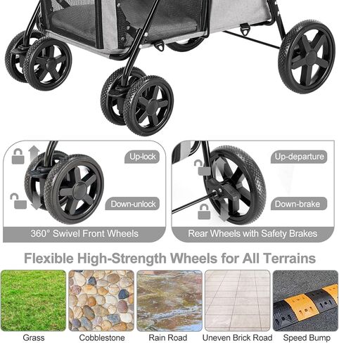 عربة حيوانات أليفة مزدوجة من LPOTIUS للكلاب والقطط مع حاملين قابلين للفصل، عربة كلب سريعة الطي للكلاب والقطط الصغيرة والمتوسطة، 4 عجلات، وردي in Kuwait