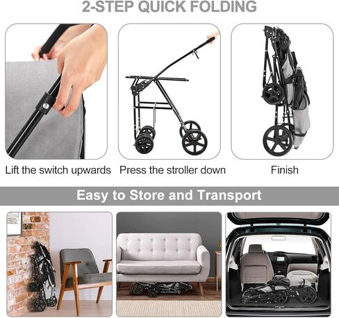 عربة حيوانات أليفة مزدوجة من LPOTIUS للكلاب والقطط مع حاملين قابلين للفصل، عربة كلب سريعة الطي للكلاب والقطط الصغيرة والمتوسطة، 4 عجلات، وردي in Kuwait