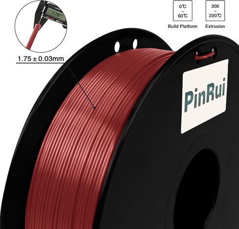 PinRui PLA خيوط حرير 1.75 مم 1 كجم، خيوط طابعة PLA ثلاثية الأبعاد، طباعة سلسة بدون اعوجاج، دقة الأبعاد +/- 0.03 مم، تناسب معظم طابعات FDM، بورجوندي (أحمر داكن) in Saudi Arabia