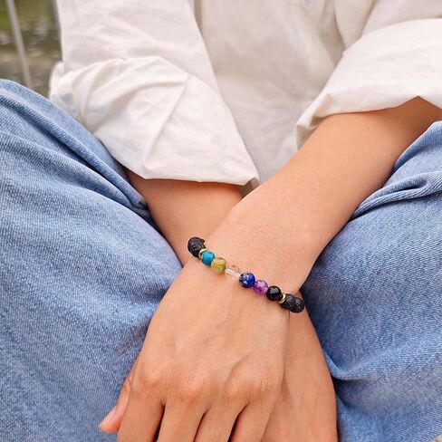 IUNIQUEEN Boho Handmad الطبيعية الحمم شقرا شفاء الطاقة حجر الخرزة أساور لفتاة صبي في سن المراهقة النساء الرجال صديق مجوهرات هدايا عيد ميلاد سوار الروحي in Saudi Arabia