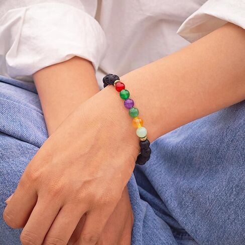 IUNIQUEEN Boho Handmad الطبيعية الحمم شقرا شفاء الطاقة حجر الخرزة أساور لفتاة صبي في سن المراهقة النساء الرجال صديق مجوهرات هدايا عيد ميلاد سوار الروحي in Saudi Arabia