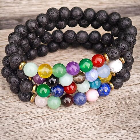 IUNIQUEEN Boho Handmad الطبيعية الحمم شقرا شفاء الطاقة حجر الخرزة أساور لفتاة صبي في سن المراهقة النساء الرجال صديق مجوهرات هدايا عيد ميلاد سوار الروحي in Saudi Arabia