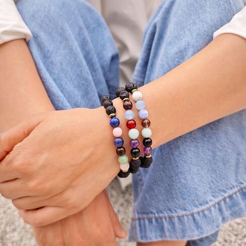 IUNIQUEEN Boho Handmad الطبيعية الحمم شقرا شفاء الطاقة حجر الخرزة أساور لفتاة صبي في سن المراهقة النساء الرجال صديق مجوهرات هدايا عيد ميلاد سوار الروحي in Saudi Arabia