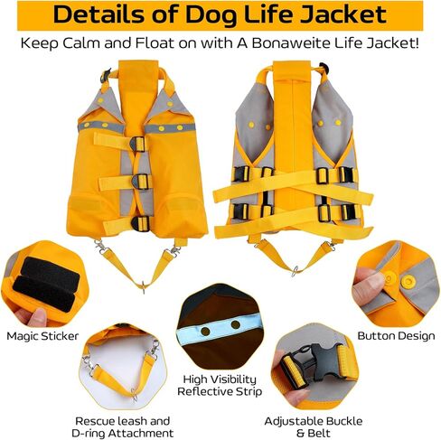 سترة نجاة للكلاب من bonaweite، سترة نجاة عالية الوضوح للكلاب، منقذة للحياة للكلاب، حافظة حياة الجرو مع تعويم عالي لركوب القوارب السباحة، ملابس سباحة خفيفة الوزن لحياة الحيوانات الأليفة للكلاب الصغيرة والمتوسطة والكبيرة in Kuwait
