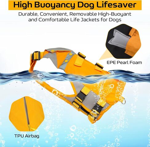 سترة نجاة للكلاب من bonaweite، سترة نجاة عالية الوضوح للكلاب، منقذة للحياة للكلاب، حافظة حياة الجرو مع تعويم عالي لركوب القوارب السباحة، ملابس سباحة خفيفة الوزن لحياة الحيوانات الأليفة للكلاب الصغيرة والمتوسطة والكبيرة in Kuwait