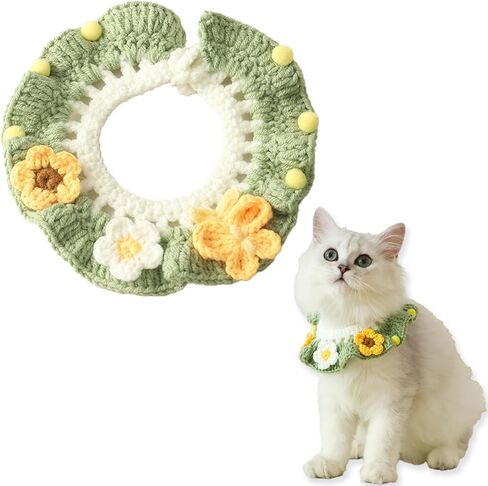 طوق لافيفيناك للقطط، طوق محبوك يدويًا للقطط مع فراشة زهرة للفتيات والقطط والكلاب المتوسطة وحفلات عيد الميلاد (M) in Kuwait