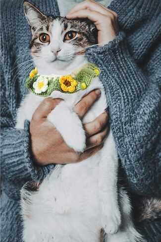 طوق لافيفيناك للقطط، طوق محبوك يدويًا للقطط مع فراشة زهرة للفتيات والقطط والكلاب المتوسطة وحفلات عيد الميلاد (M) in Kuwait