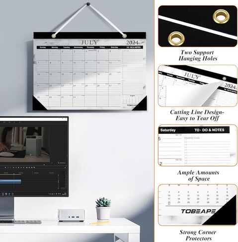 Tobeape® 2024-2025 Desk Calendar with Planner Stickers, Large Monthly Pages 17 x 12 inches Wall Calendar Daily Planner, Hanging 20 months Runs from Now Through December 2025 in Kuwait