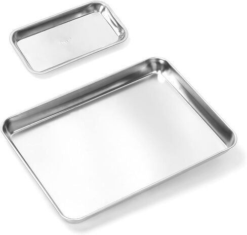 Glarks 2 Pack 304 Stainless Steel Professional Medical & Surgical Tray, 8.6" x 4.3" x 0.8" and 15.7" x 11.8" x 1.3" Flat Rectangle Tray Dental Procedure Tray for Lab Tattoo Instruments Organizer in Saudi Arabia