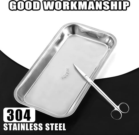 Glarks 2 Pack 304 Stainless Steel Professional Medical & Surgical Tray, 8.6" x 4.3" x 0.8" and 15.7" x 11.8" x 1.3" Flat Rectangle Tray Dental Procedure Tray for Lab Tattoo Instruments Organizer in Saudi Arabia