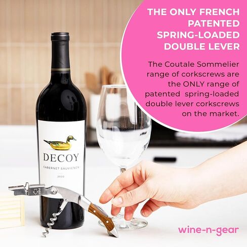 Prestige Waiters Wine Bottle Opener By Coutale Sommelier - Rosewood - French Patented Spring-Loaded Double Lever Wine Opener - Great Manual Corkscrew for Bartenders and Gifts in Saudi Arabia