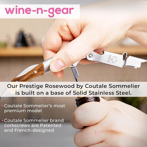 Prestige Waiters Wine Bottle Opener By Coutale Sommelier - Rosewood - French Patented Spring-Loaded Double Lever Wine Opener - Great Manual Corkscrew for Bartenders and Gifts in Saudi Arabia
