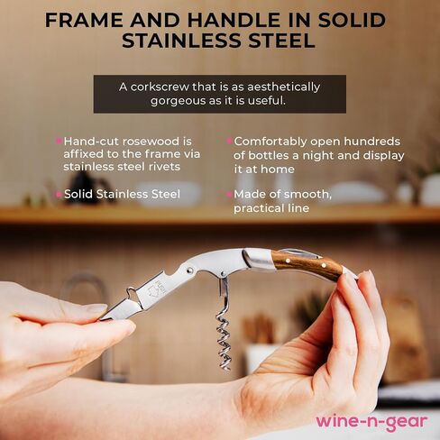 Prestige Waiters Wine Bottle Opener By Coutale Sommelier - Rosewood - French Patented Spring-Loaded Double Lever Wine Opener - Great Manual Corkscrew for Bartenders and Gifts in Saudi Arabia