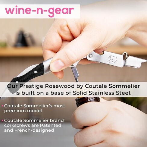 فتاحة زجاجات النبيذ من Prestige Waiters من Coutale Sommelier - خشب الورد - فتاحة النبيذ ذات الرافعة المزدوجة الحاصلة على براءة اختراع فرنسية - مفتاح يدوي رائع للسقاة والهدايا in Kuwait