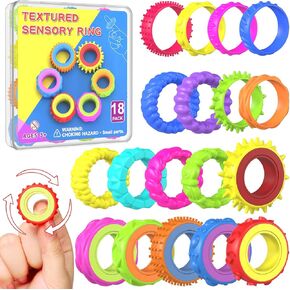 Fidget Toys Spinner Rings for Kids – Anxiety Relief Sensory Toys for Kids with Autism, ADHD Tool for Kids & Adults, Quiet Fidget Ring for Classroom Prizes & Stocking Stuffers (18 Pack Safe Rubber) in Kuwait