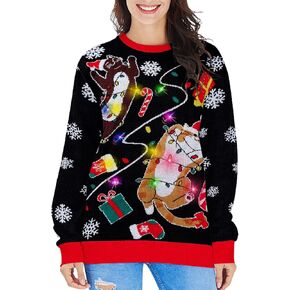 سترة RAISEVERN Ugly Christmas للنساء بلوفر محبوك مضيء لعيد الميلاد وسترات بأكمام طويلة in Kuwait