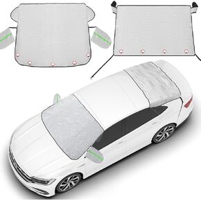2-Piece Car Windshield Cover Set - All-Weather Front & Rear Protection with Magnetic Edges and Side Mirror Covers for Cars, Trucks, SUVs - Fits Most Vehicles(Regular,Silver) in Saudi Arabia