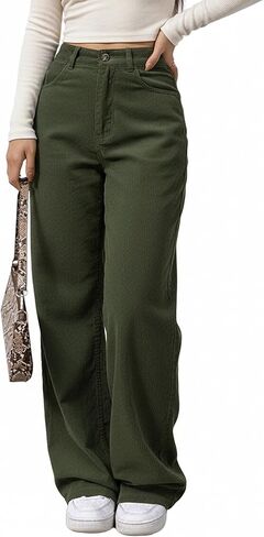 EMMIOL Corduroy Wide Leg Pants Women Casual Fall 2025 Elastic Waist Stretchy Loose Trousers with Pockets in Kuwait