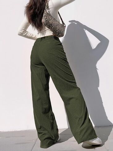 EMMIOL Corduroy Wide Leg Pants Women Casual Fall 2025 Elastic Waist Stretchy Loose Trousers with Pockets in Kuwait