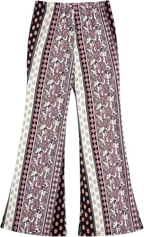 بنطال WDIRARA البناتي ذو الخصر المرن والساق الواسعة والمضلع الكاجوال والمطاط الطويل in Kuwait