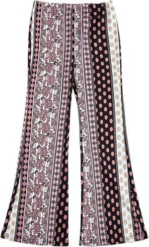 بنطال WDIRARA البناتي ذو الخصر المرن والساق الواسعة والمضلع الكاجوال والمطاط الطويل in Kuwait