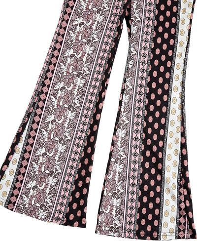 بنطال WDIRARA البناتي ذو الخصر المرن والساق الواسعة والمضلع الكاجوال والمطاط الطويل in Kuwait