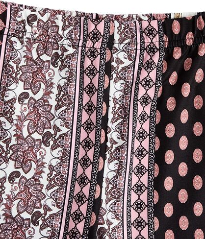 بنطال WDIRARA البناتي ذو الخصر المرن والساق الواسعة والمضلع الكاجوال والمطاط الطويل in Kuwait