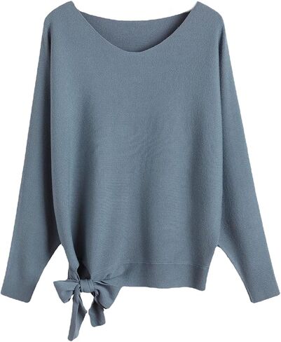 Women Sweaters Boat Neck Batwing Sleeves Slouchy Knitted Sweaters Casual Pullovers Tops for Women in Saudi Arabia