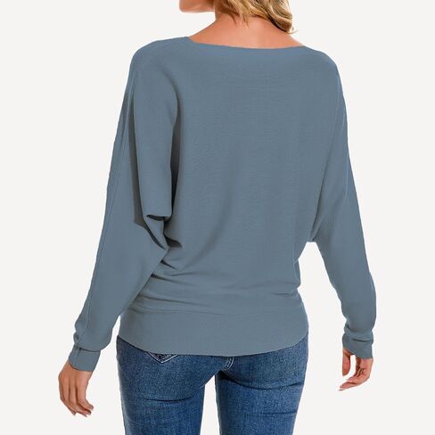 Women Sweaters Boat Neck Batwing Sleeves Slouchy Knitted Sweaters Casual Pullovers Tops for Women in Saudi Arabia