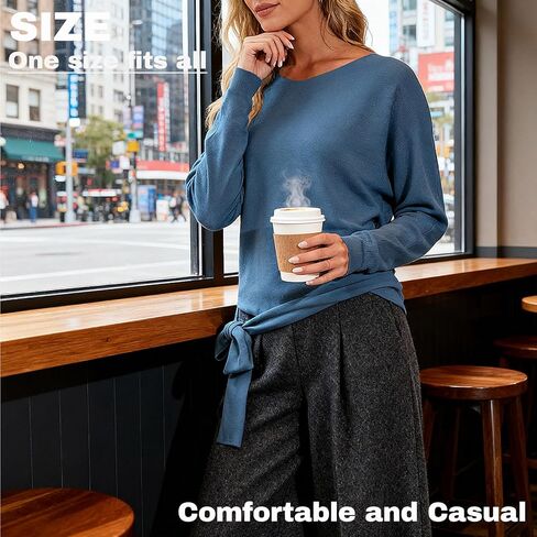 Women Sweaters Boat Neck Batwing Sleeves Slouchy Knitted Sweaters Casual Pullovers Tops for Women in Saudi Arabia