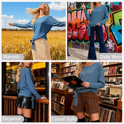 Women Sweaters Boat Neck Batwing Sleeves Slouchy Knitted Sweaters Casual Pullovers Tops for Women in Saudi Arabia