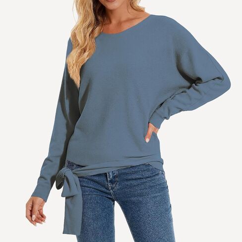 Women Sweaters Boat Neck Batwing Sleeves Slouchy Knitted Sweaters Casual Pullovers Tops for Women in Saudi Arabia