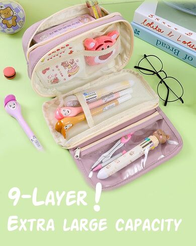 Green 9-Layer Pencil Case, Spacious Pencil Holder Stationery Pouch for Organizing Office Supplies in Saudi Arabia