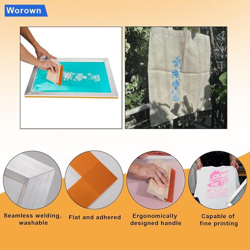 Worown 8 x 10 Inch Aluminum Silk Screen Printing Frame with 110 White Mesh, and Including 4 x 6 Inch Wooden Screen Printing Squeegee in Saudi Arabia